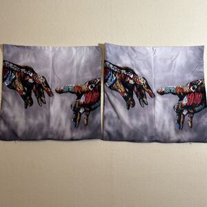 Banksy [[Hands of God Creation of Adam]] Silky Throw Pillow Covers 17” Square